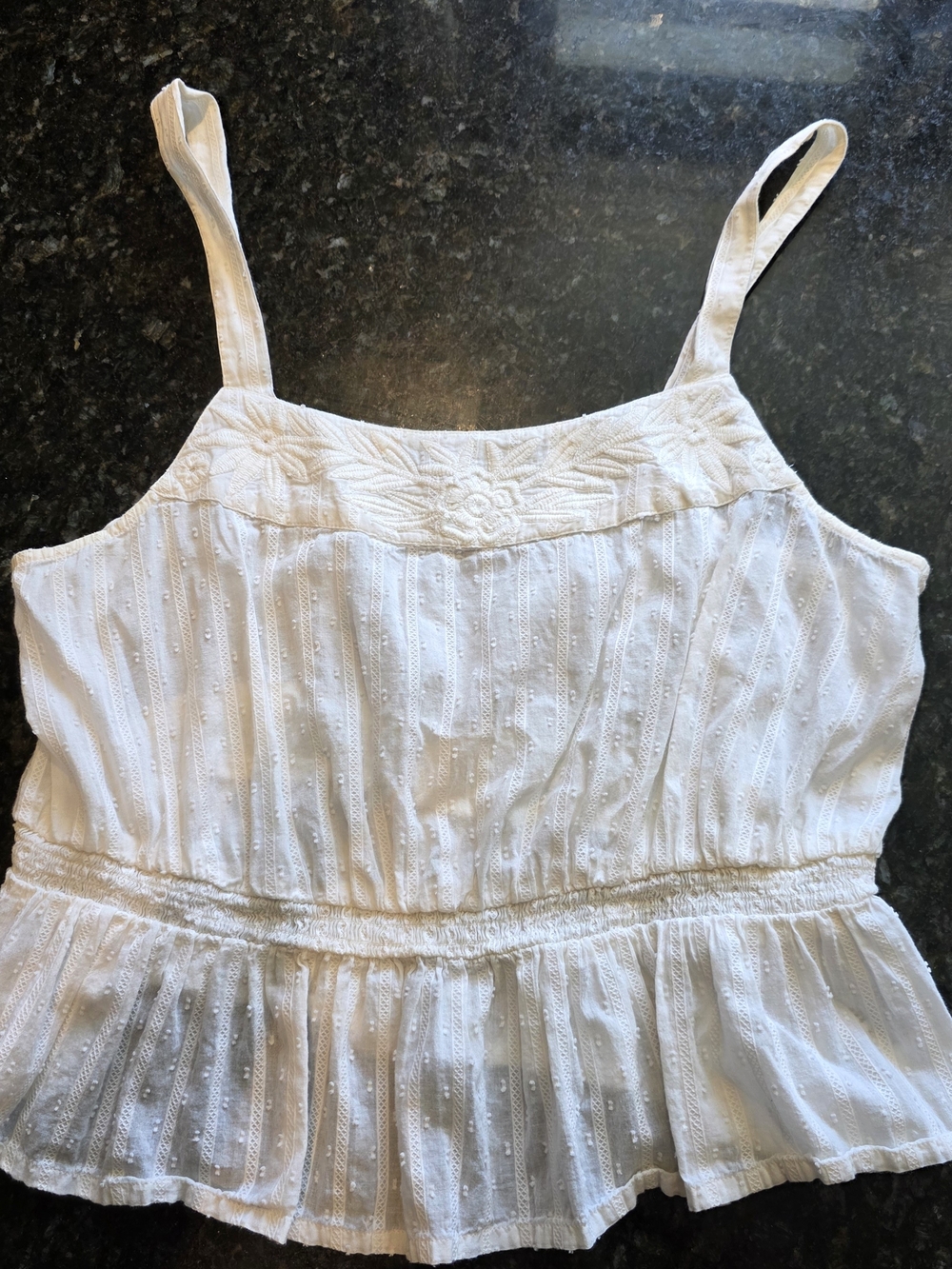 Shyanne White Textured Cotton Tank Camisole Swiss Dot Smocked XL